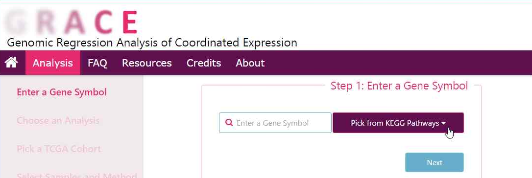 click dropdown menu to select from KEGG pathway gene sets